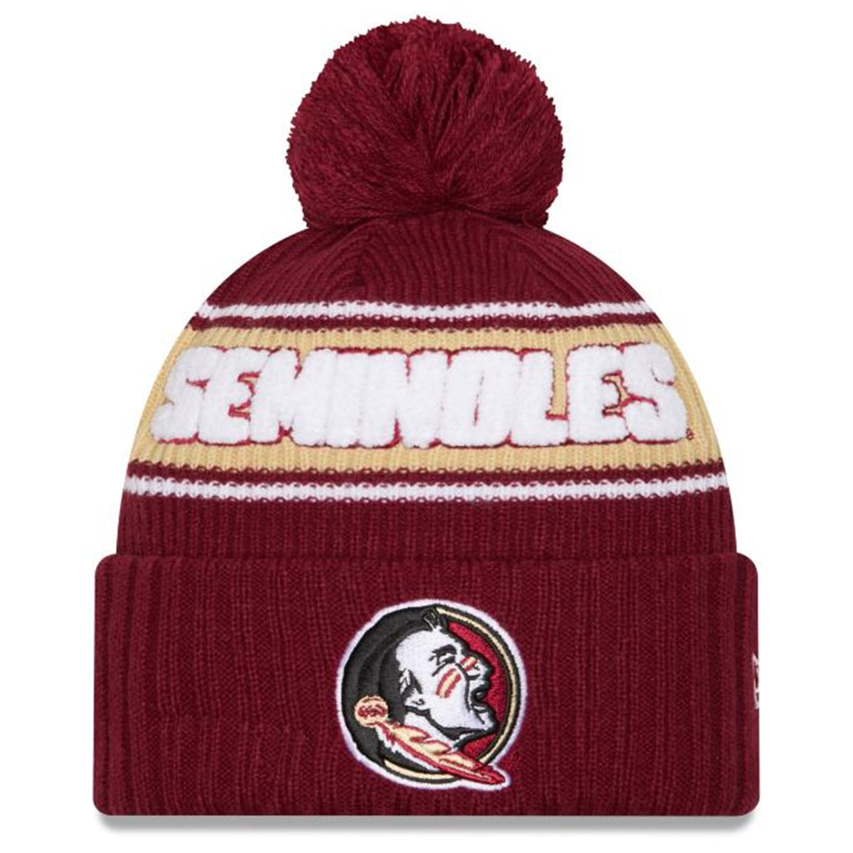 New Era Youth Seminoles/Seminole Logo Knit Pom Hat - Garnet/Gold