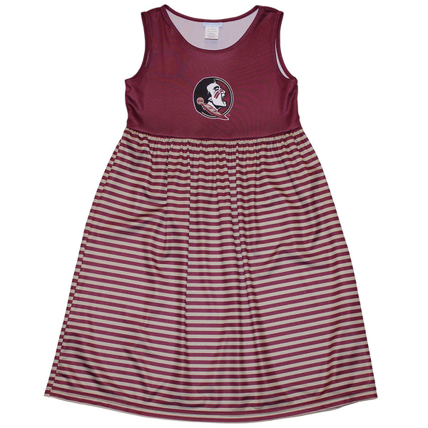Vive La Fete Girl's Seminole Logo Striped Tank Dress - Garnet/Gold