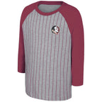Colosseum Youth Seminole Logo/Florida State Design 3/4 Raglan Sleeve Striped Baseball T-shirt - Grey/Garnet