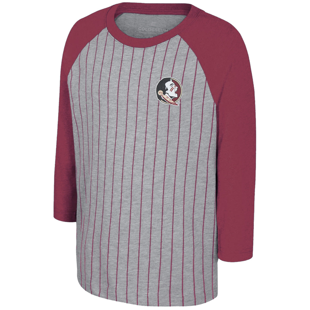 Colosseum Youth Seminole Logo/Florida State Design 3/4 Raglan Sleeve Striped Baseball T-shirt - Grey/Garnet