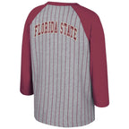 Colosseum Youth Seminole Logo/Florida State Design 3/4 Raglan Sleeve Striped Baseball T-shirt - Grey/Garnet