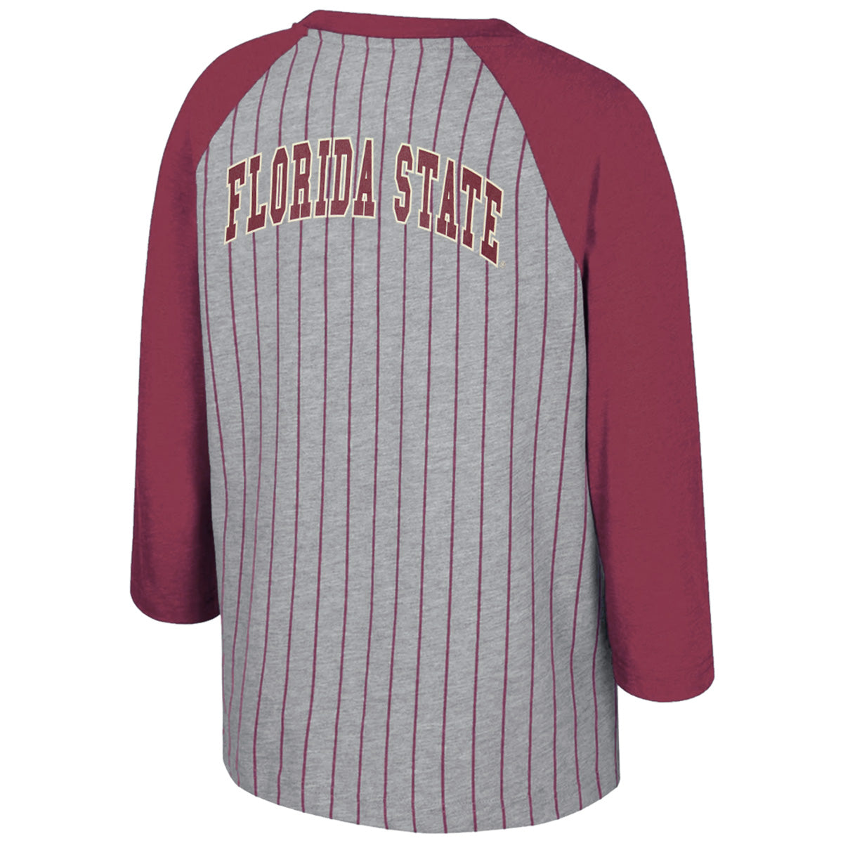 Colosseum Youth Seminole Logo/Florida State Design 3/4 Raglan Sleeve Striped Baseball T-shirt - Grey/Garnet