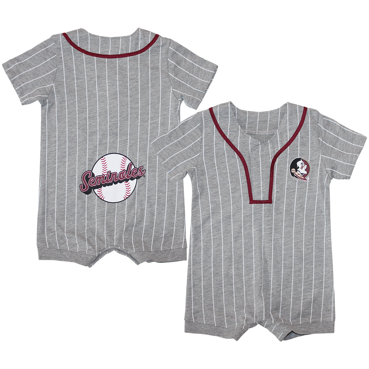 Colosseum Infant Seminole Logo Striped Baseball Romper - Grey
