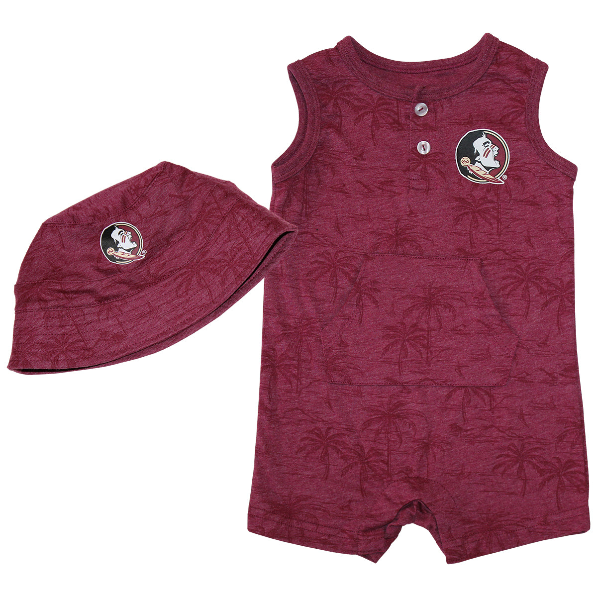 Colosseum Infant Seminole Logo Palm Print Romper/Hat Set - Garnet