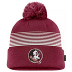 Nike Youth Seminole Logo Striped Pom Beanie - Garnet