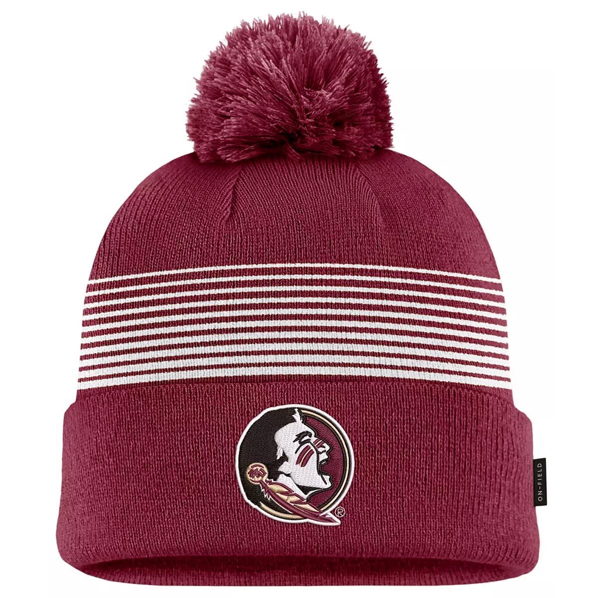 Nike Youth Seminole Logo Striped Pom Beanie - Garnet