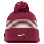 Nike Youth Seminole Logo Striped Pom Beanie - Garnet