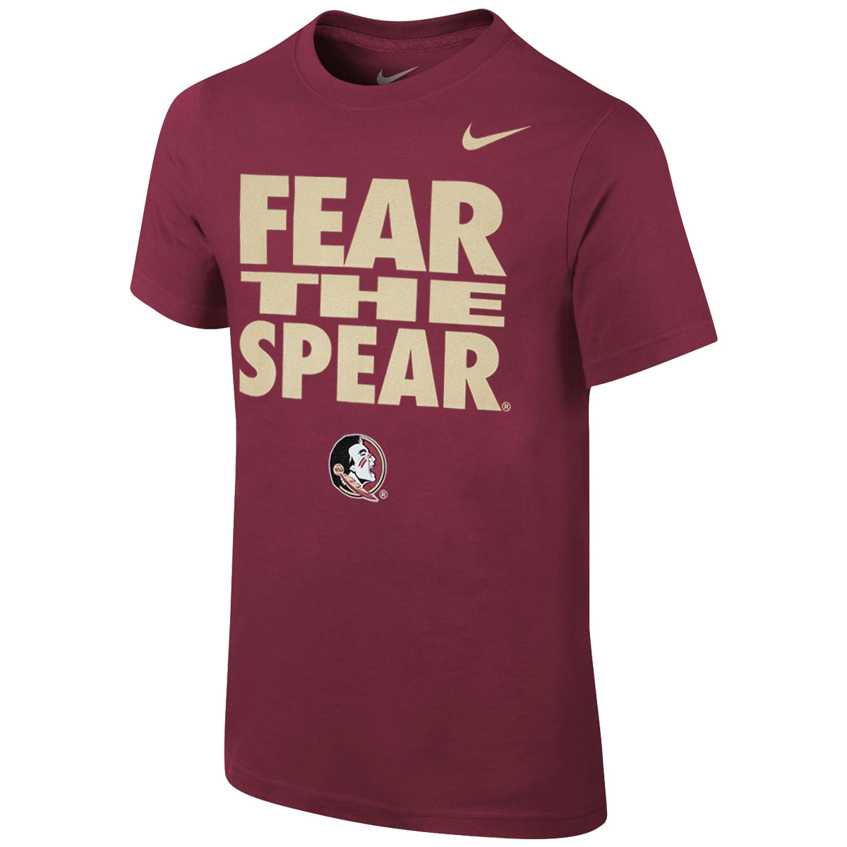 Nike Youth Fear the Spear Seminole Logo Short Sleeve Cotton T-shirt - Garnet