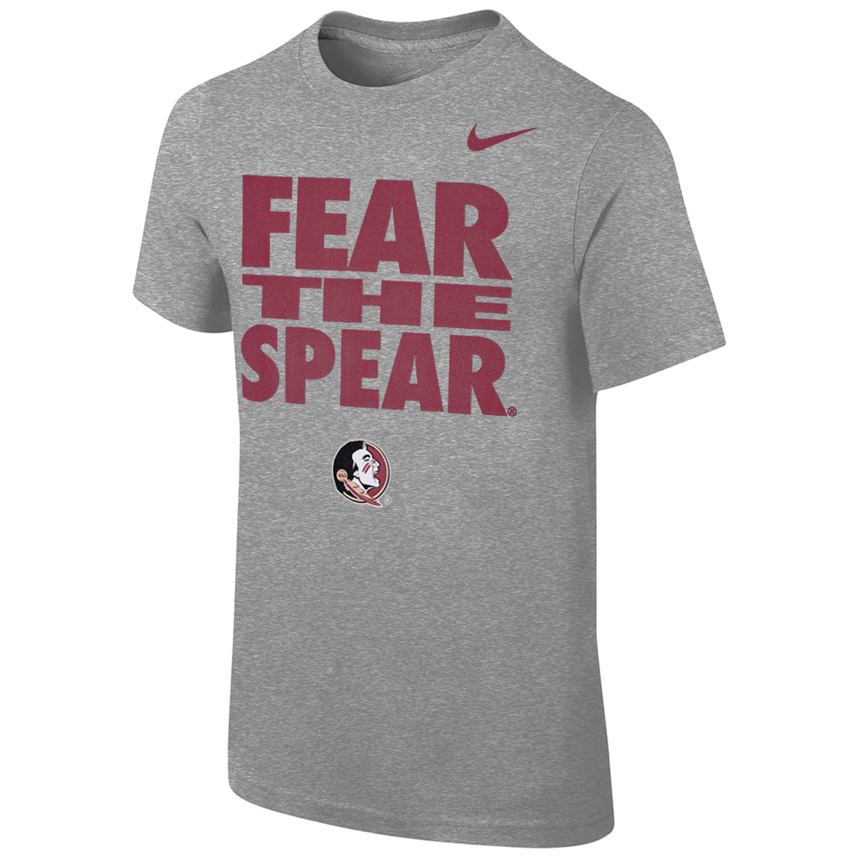 Nike Little Kid's Fear the Spear Seminole Logo Short Sleeve Cotton T-shirt - Grey