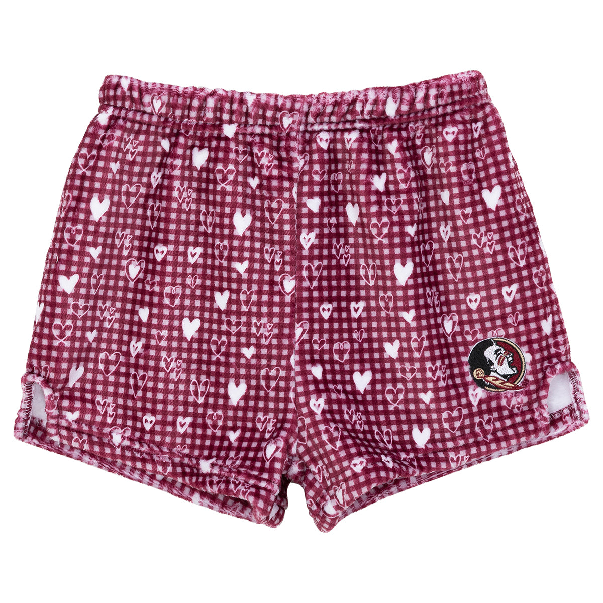 ZooZatz's Youth Girl's Seminole Logo Plush Heart Shorts - Garnet
