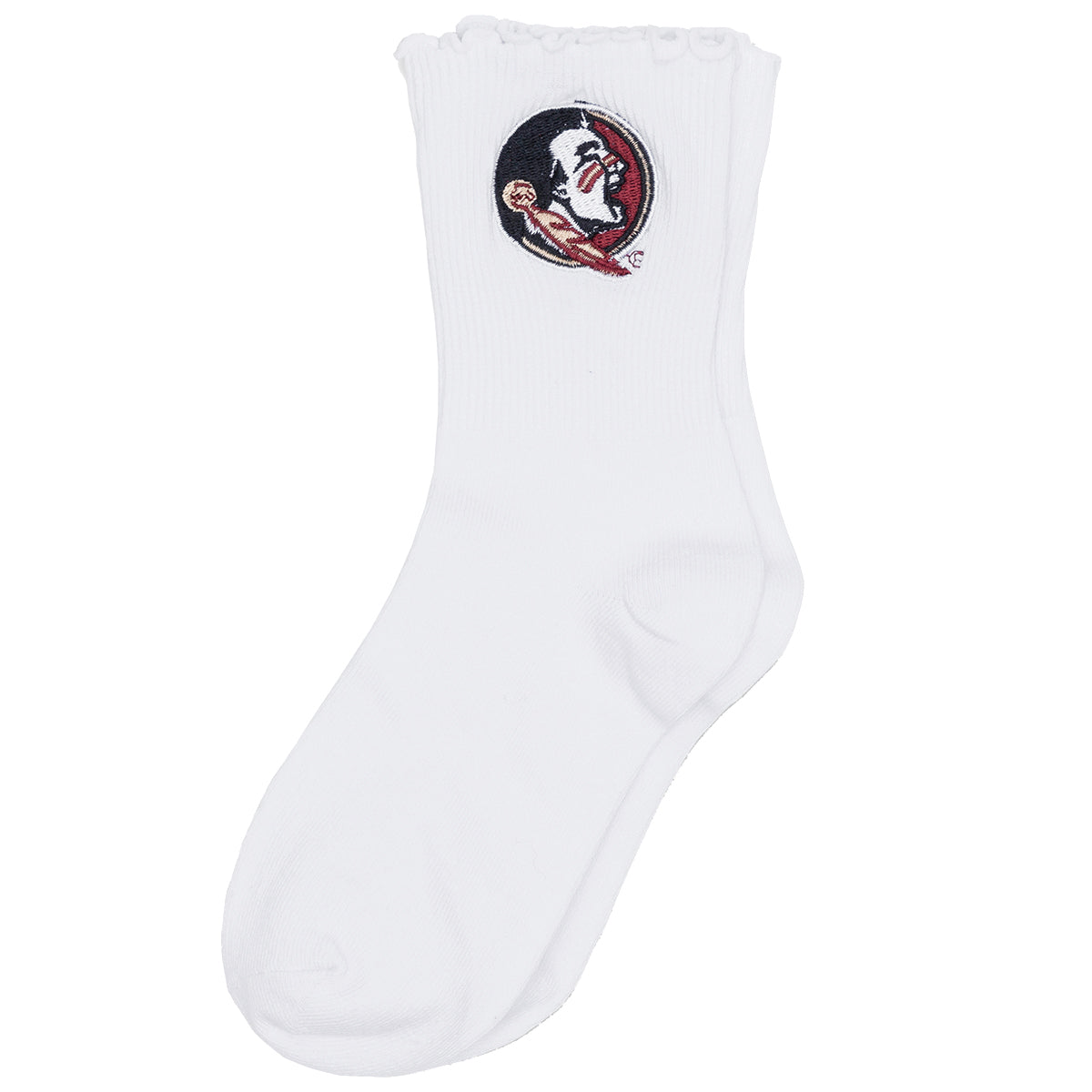 ZooZatz's Youth Girl's Seminole Logo Lettuce Hem Socks - White