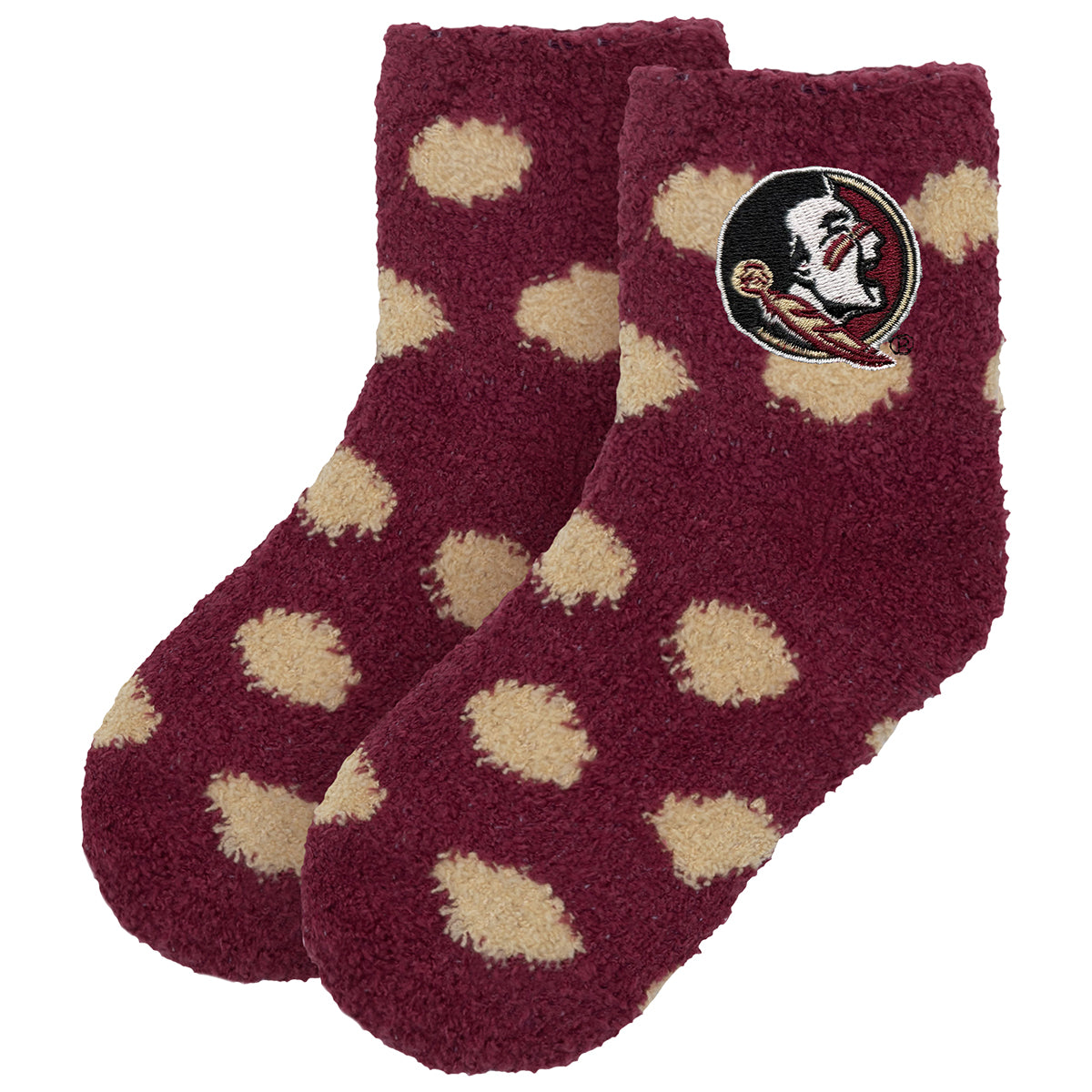 ZooZatz's Youth Girl's Seminole Logo Fuzzy Dot Socks - Garnet