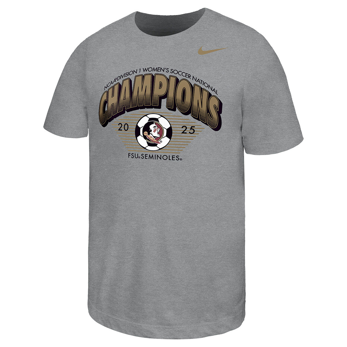 Nike Youth 2025 Women's Soccer National Champions Design Short Sleeve T-shirt - Gray