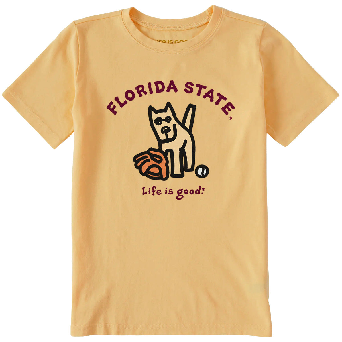Blue 84 Youth Florida State Baseball Dog Life is Good Design Short Sleeve T-shirt - Mustard