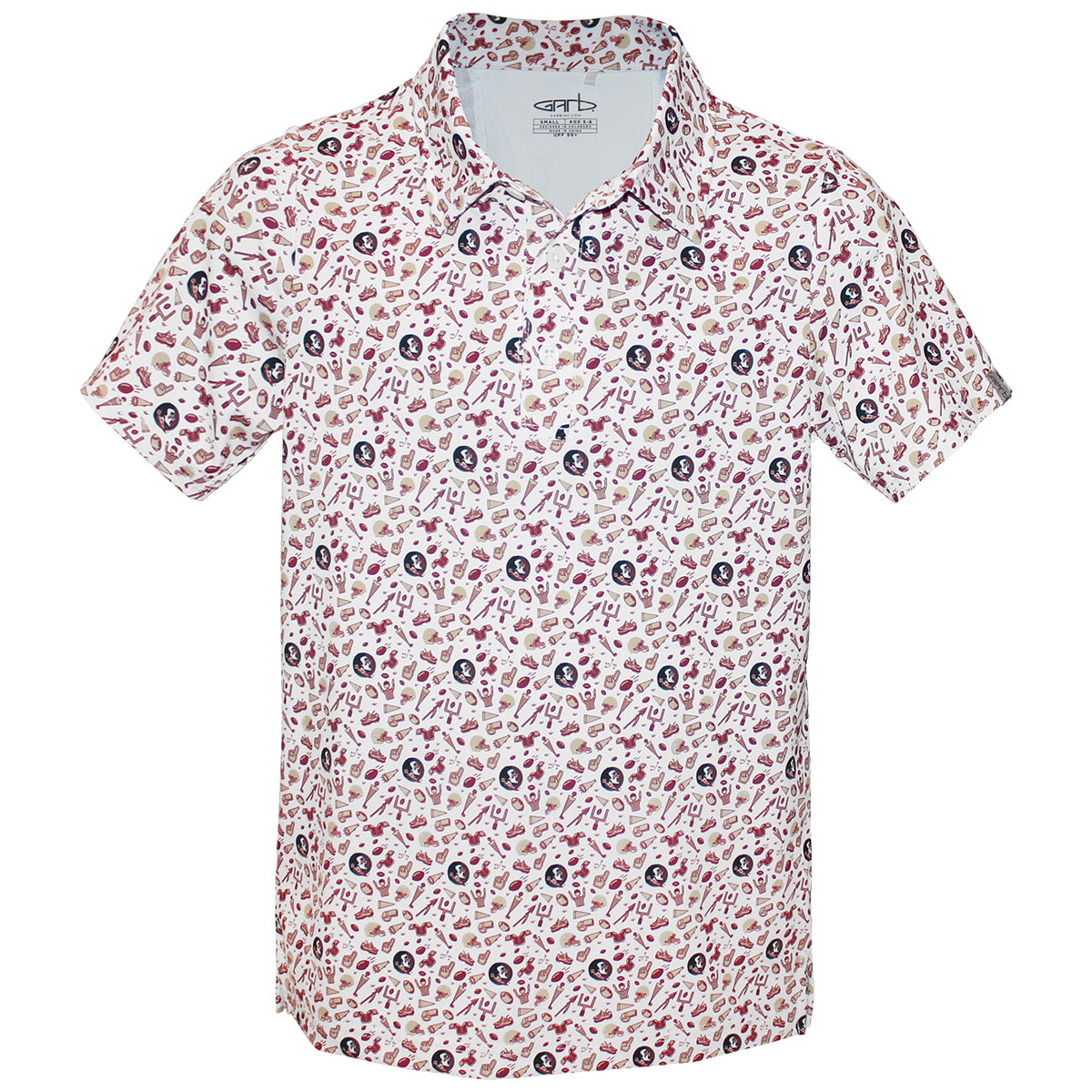 Garb Toddler/Youth Seminole Head/Spear Design Sublimated Football Print Polo - White