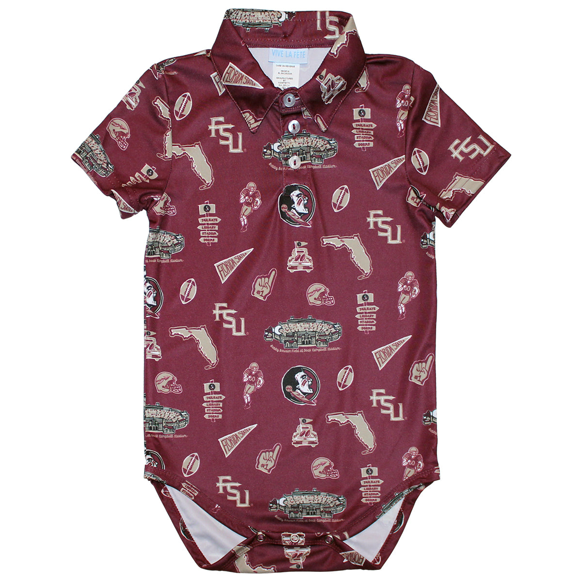 Vive La Fete Infant All Over Football Logos Design Performance Onesie - Garnet