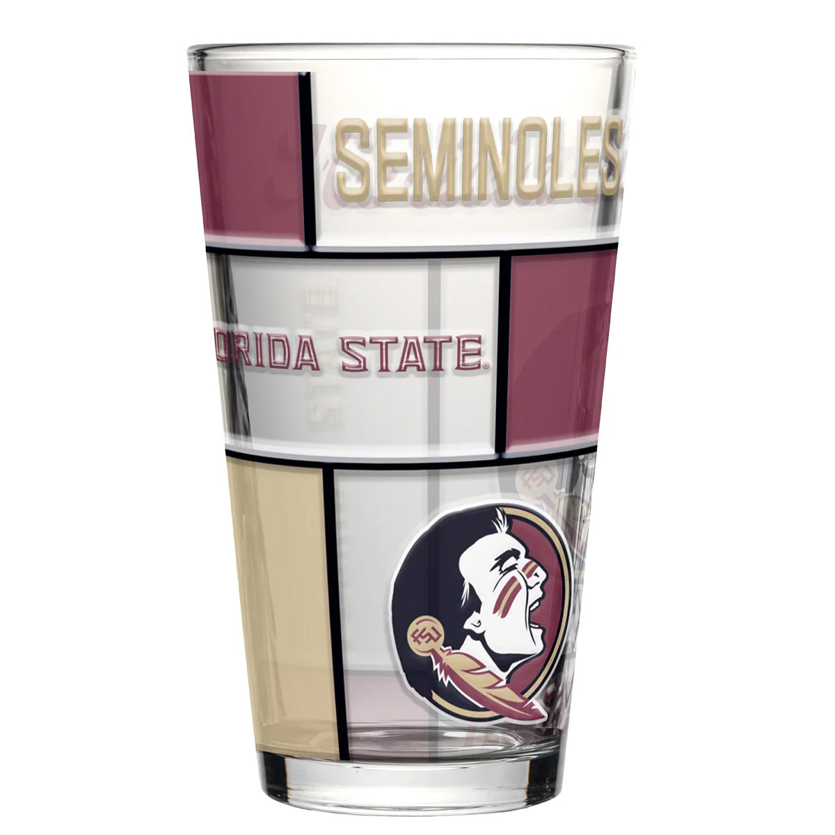 Logo Brands Florida State Seminole Logo Design 16oz Stained Glass Pint Glass