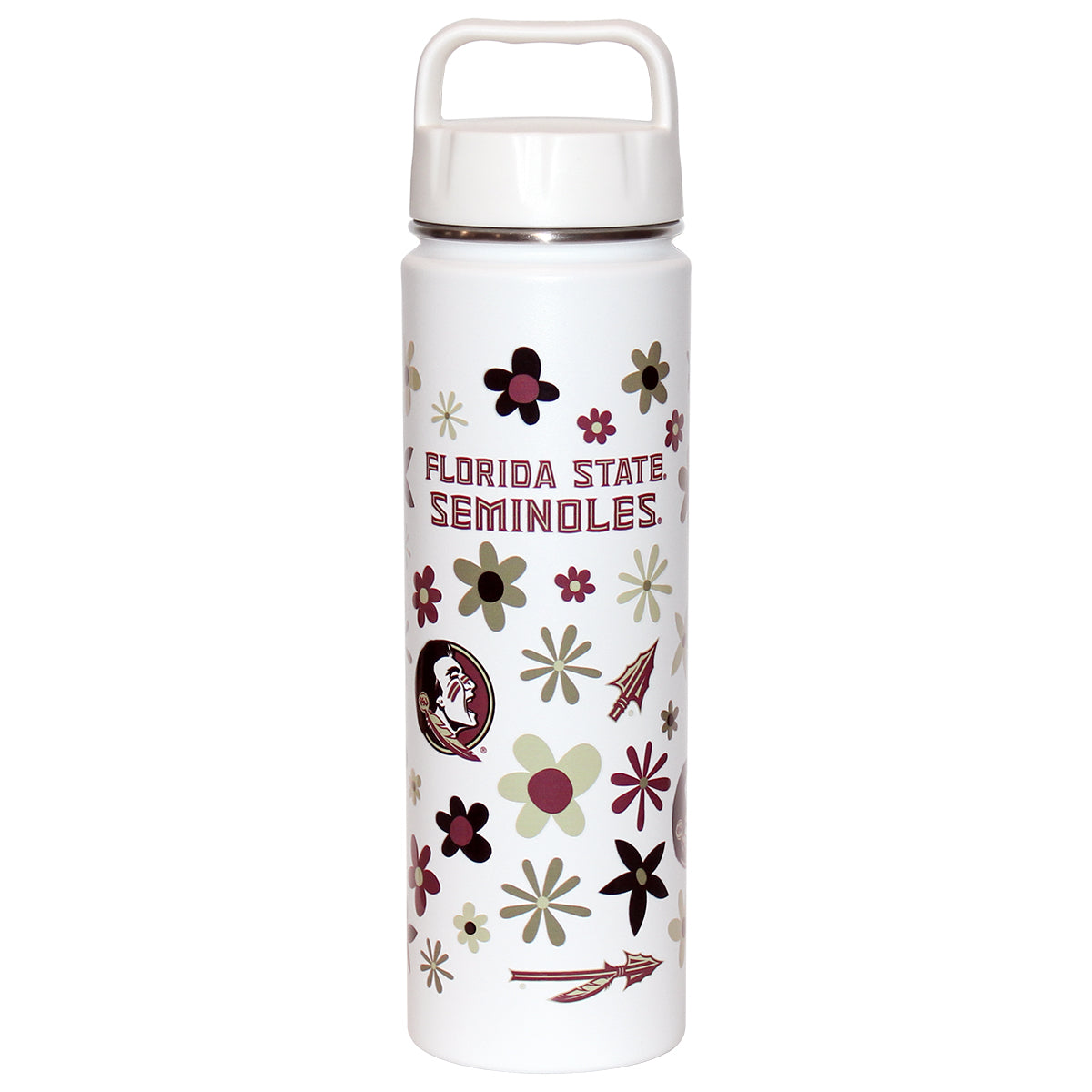 Spirit Products Florida State Seminoles/Seminole Logo Floral Design 30oz Stainless Steel Bottle - White