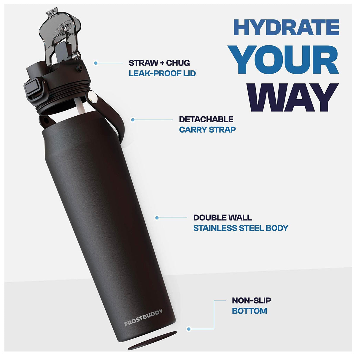 Frostbuddy Tonal Stacked FSU Arrowhead Design 32oz Insulated Water Bottle - Black