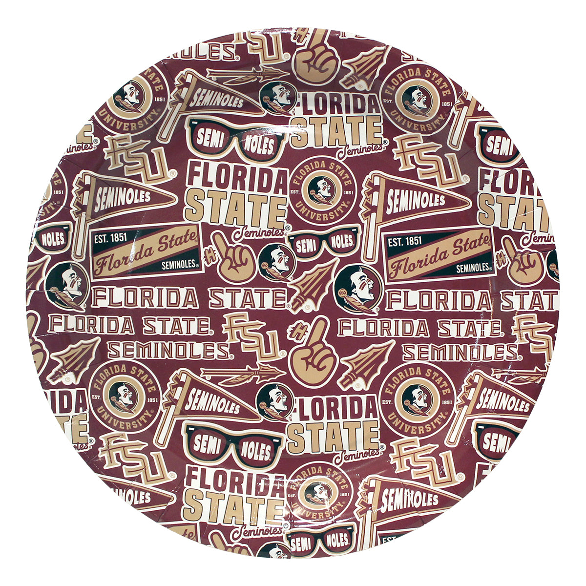 Spirit Products Florida State Seminoles Multi Logo Design 9" Paper Plate 25Pk - Garnet