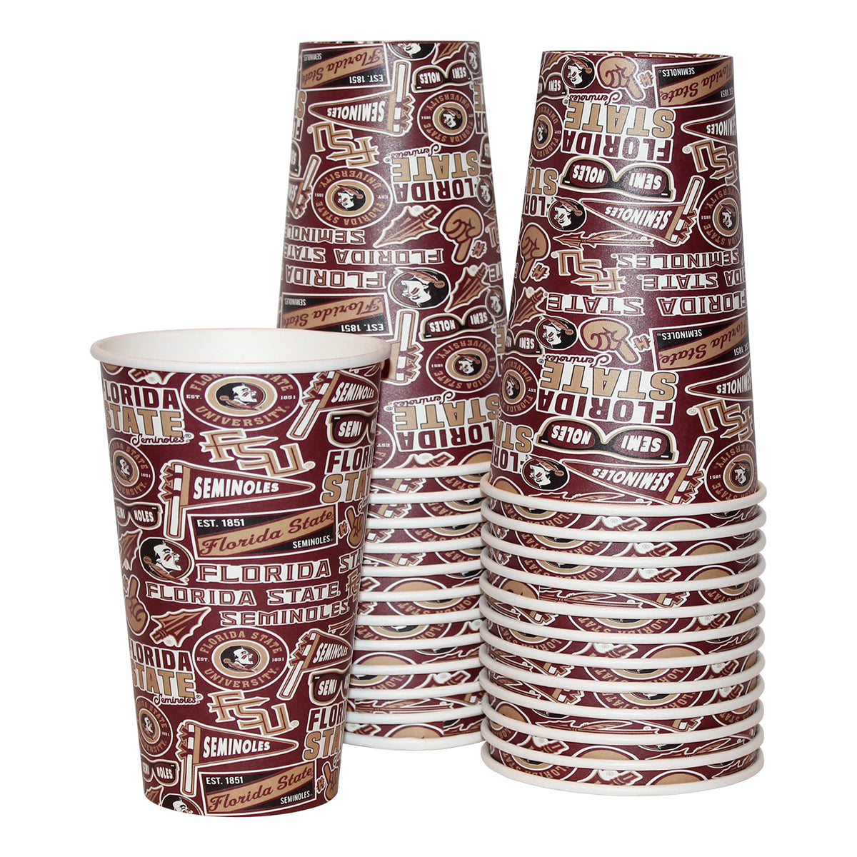Spirit Products Florida State Seminoles Multi Logo Design 9" Paper Cup 25Pk - Garnet