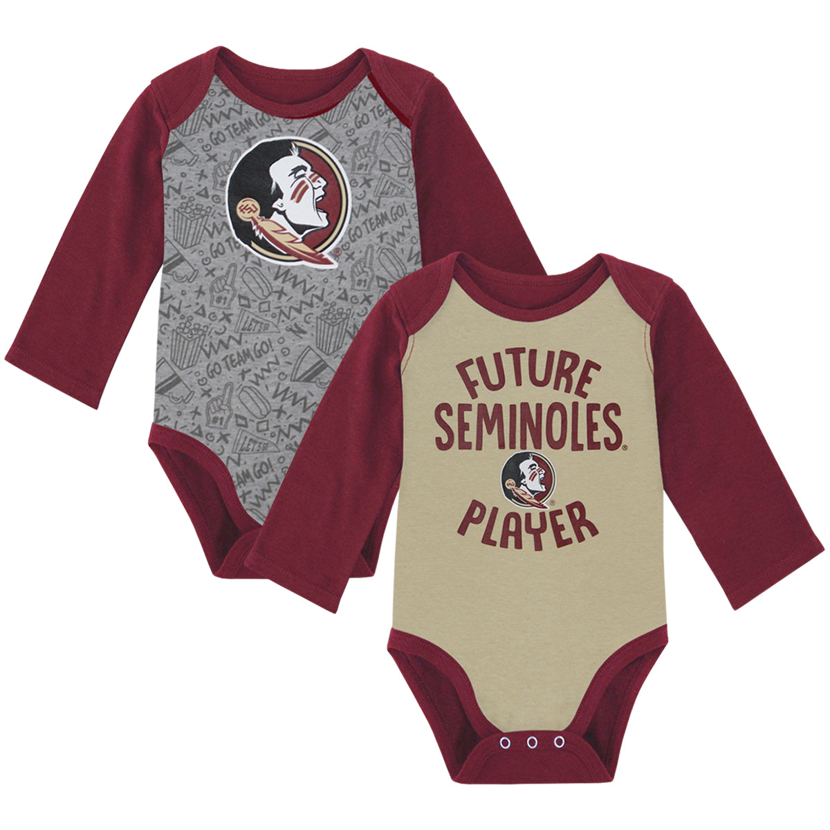 Outerstuff Infant Seminoles Future Player Long Sleeve 2pk Creeper Set - Garnet/Gold/Grey