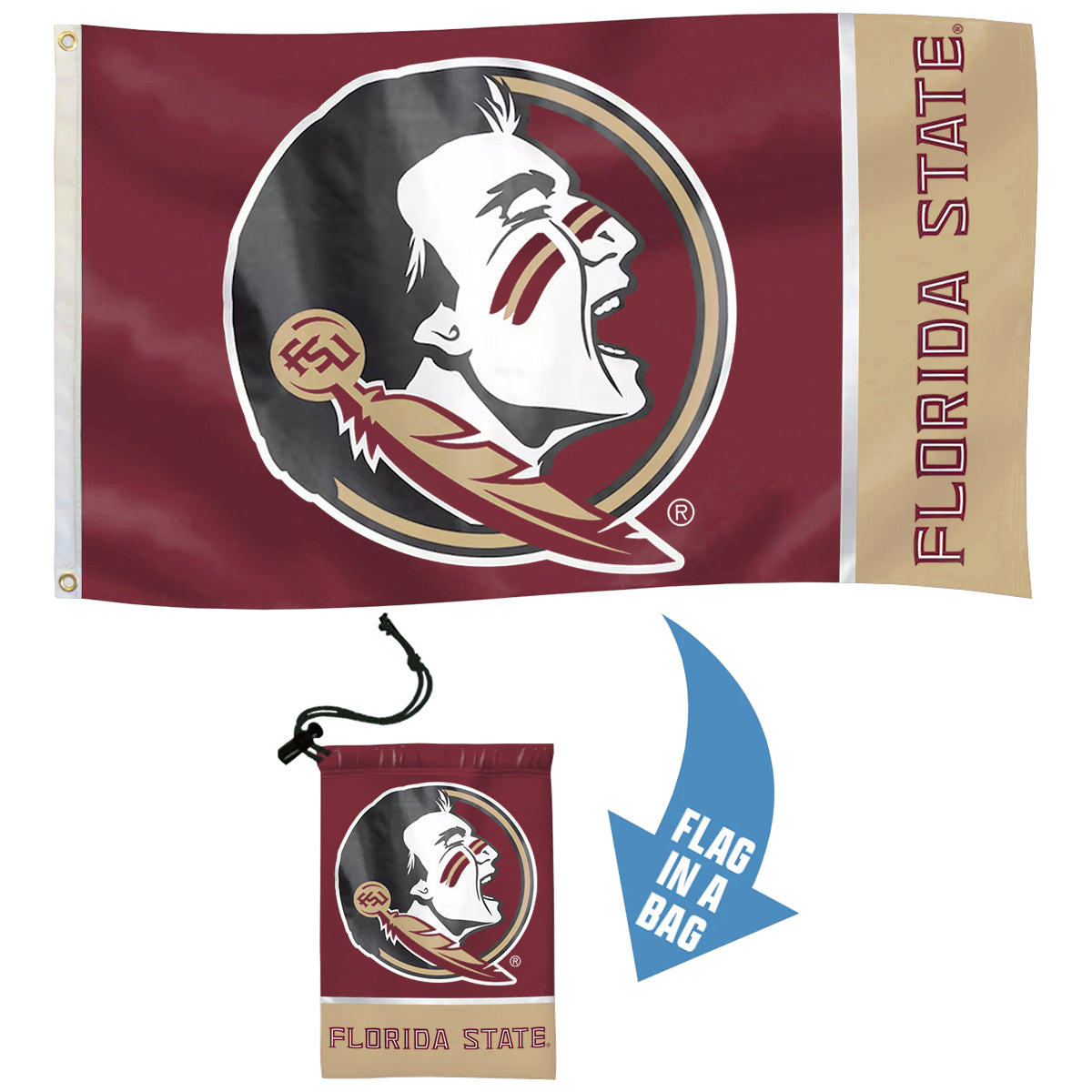 University Blanket & Flag Seminole Logo/Florida State 3x5 Flag in a Bag - Garnet