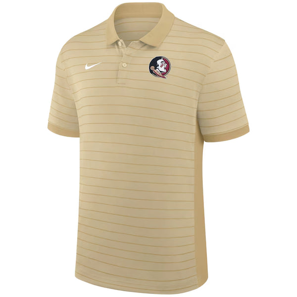 Nike Men's Seminole Logo Dri-fit Victory Stripe Polo Vegas Gold
