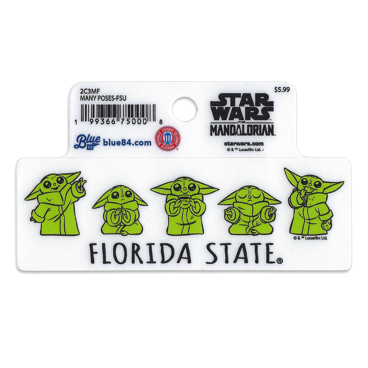 Blue 84 Baby Yoda Many Poses Florida State Decal