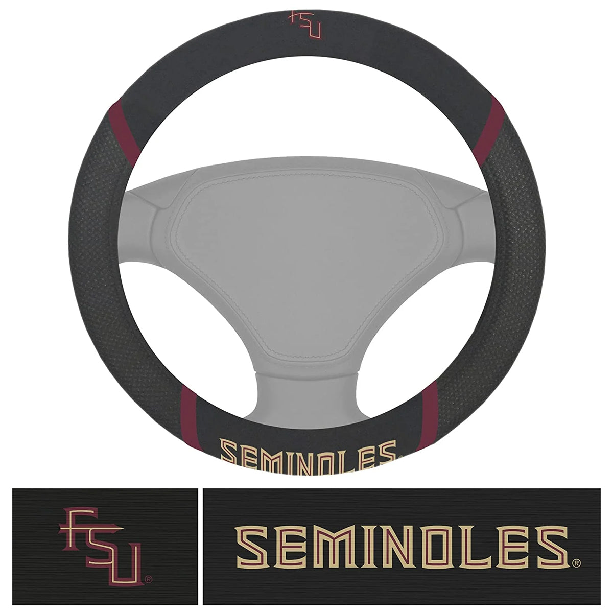 Logo Brands Stacked FSU Seminoles Steering Wheel Cover - Black