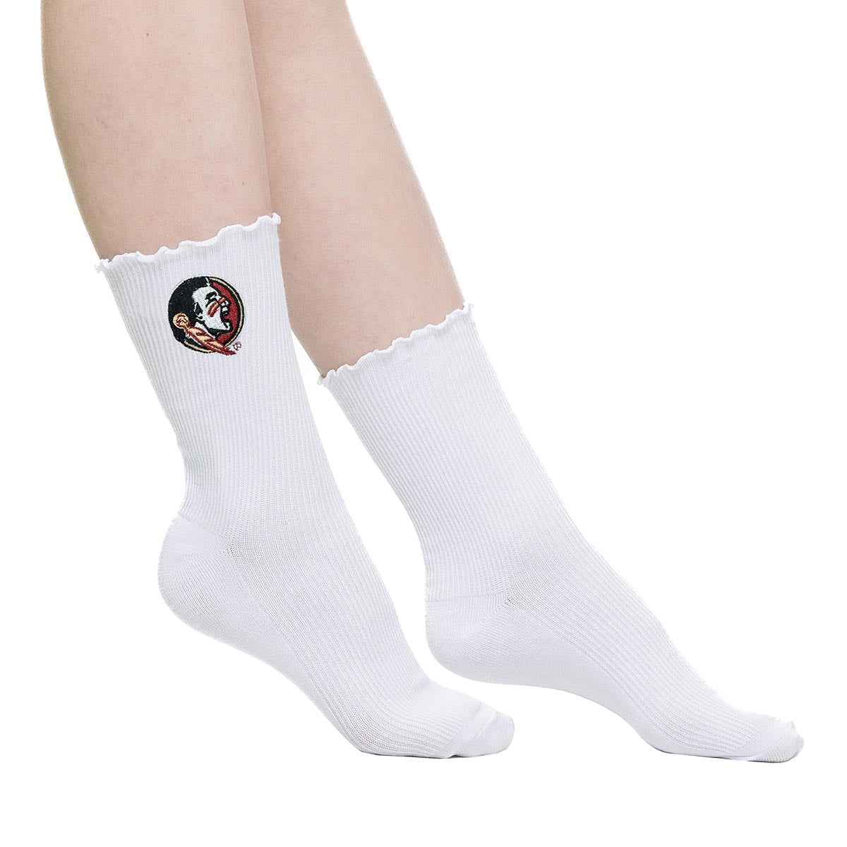 ZooZatz Women's Seminole Logo Lettuce Hem Socks - White