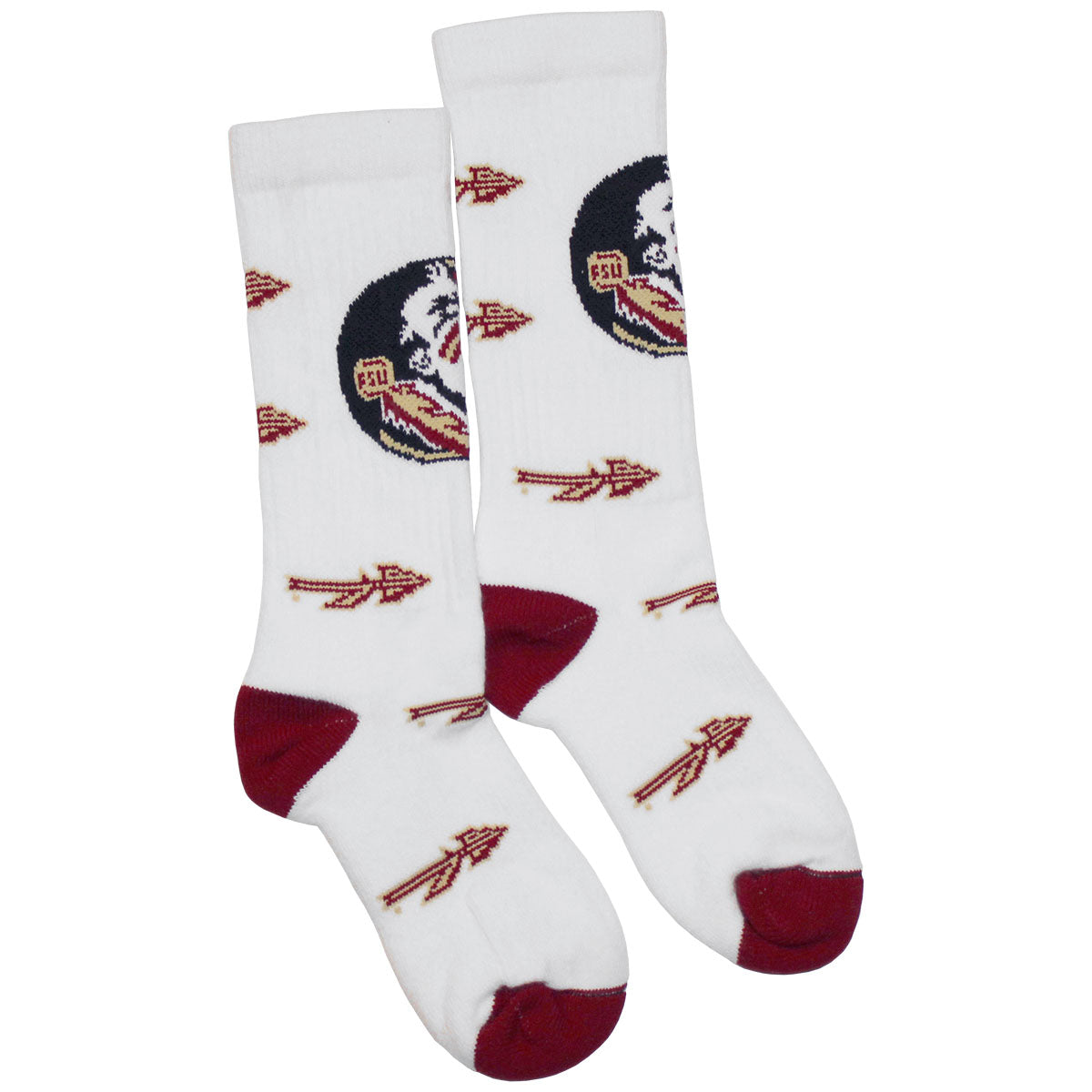 TCK Seminole Logo/Spears Design Crew Sock - White/Garnet