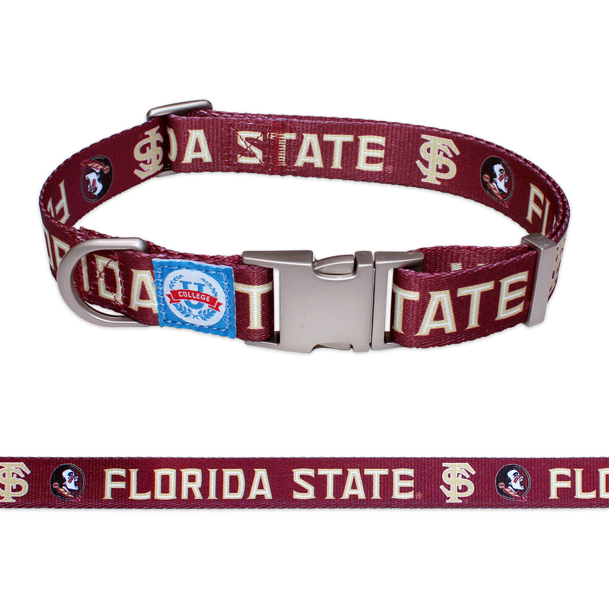 Little Earth FS Seminole Logo/Florida State Premium Dog Collar - Garnet