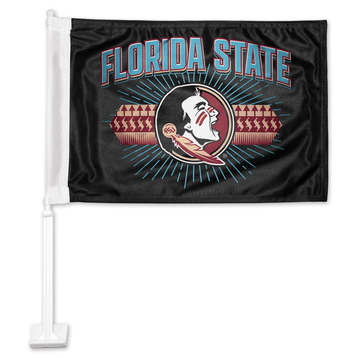 Sewing Concepts Turquoise Heritage Florida State/Seminole Logo Design Car Flag - Black