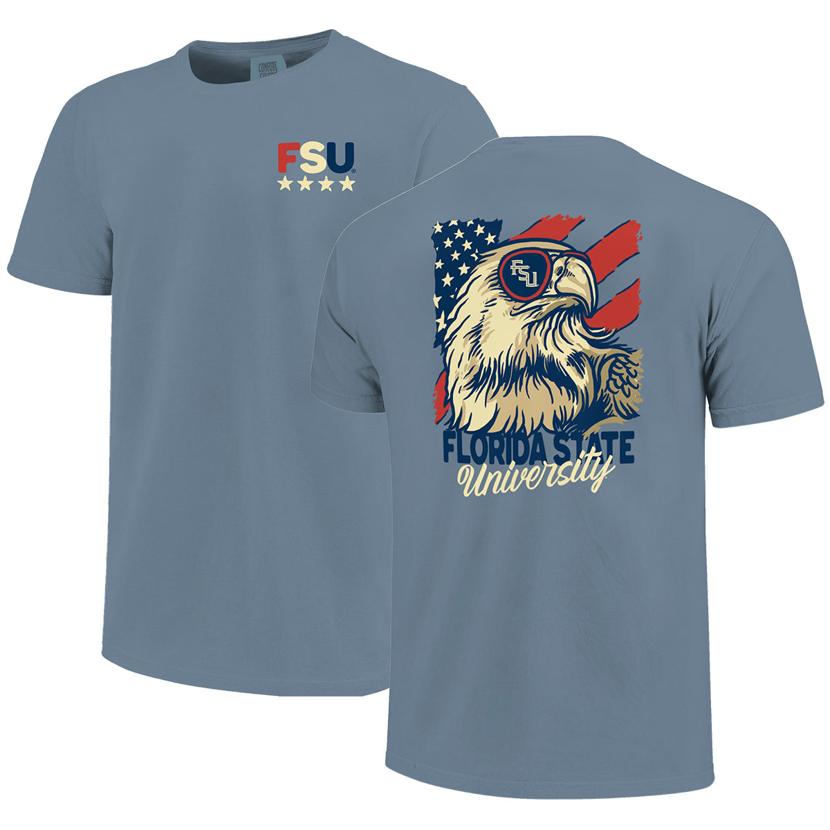 Image One Comfort Colors Americana FSU Eagle Design Short Sleeve T-shirt - Blue Jean