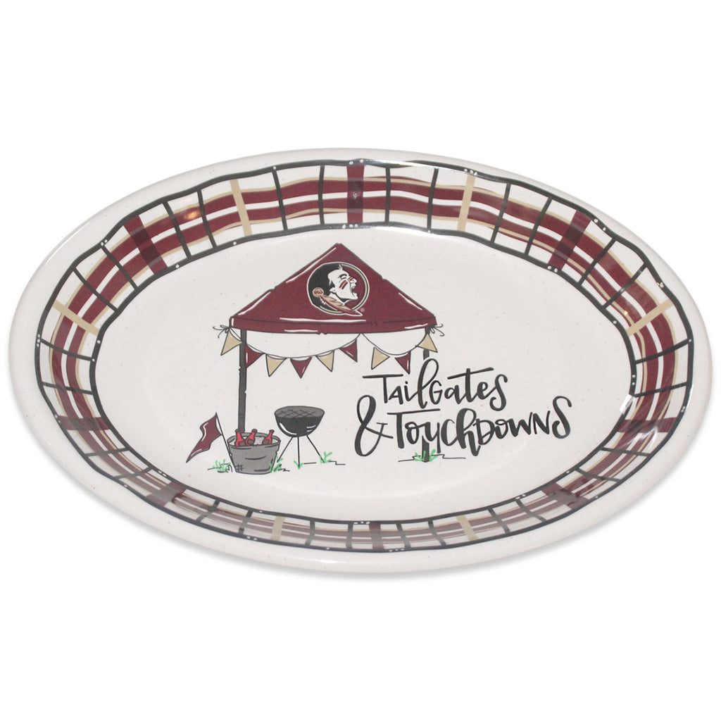 Magnolia Lane Seminole Logo Tailgates & Touchdown Design Melamine Oval Platter