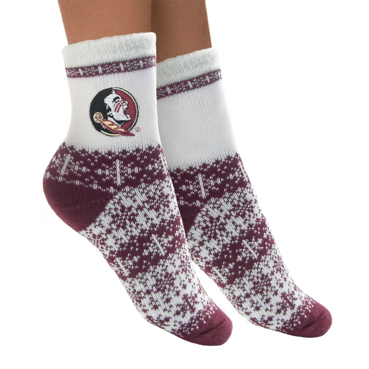 ZooZatz Women's Seminole Logo Holiday Crew Sock - Garnet/White