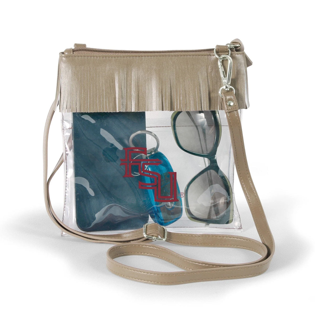 Desden Stacked FSU 8"x7" Fringe Clear Crossbody - Vegas Gold