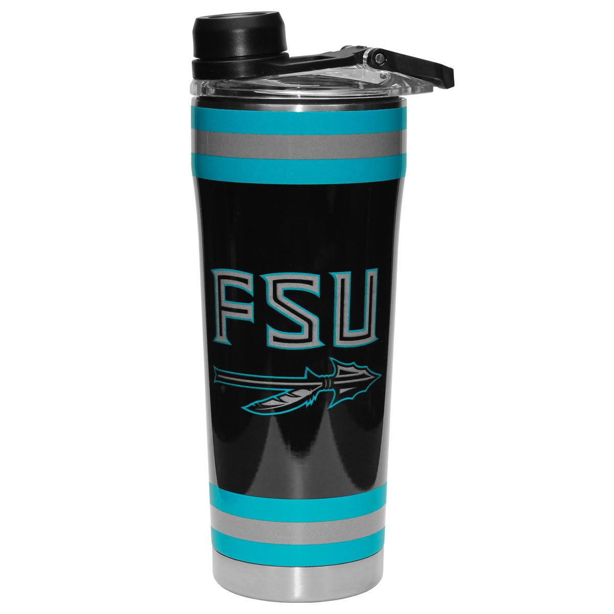 Gametime Sidekicks Turquoise FSU Spear Design 20oz Insulated Stainless Steel Shaker Bottle - Black