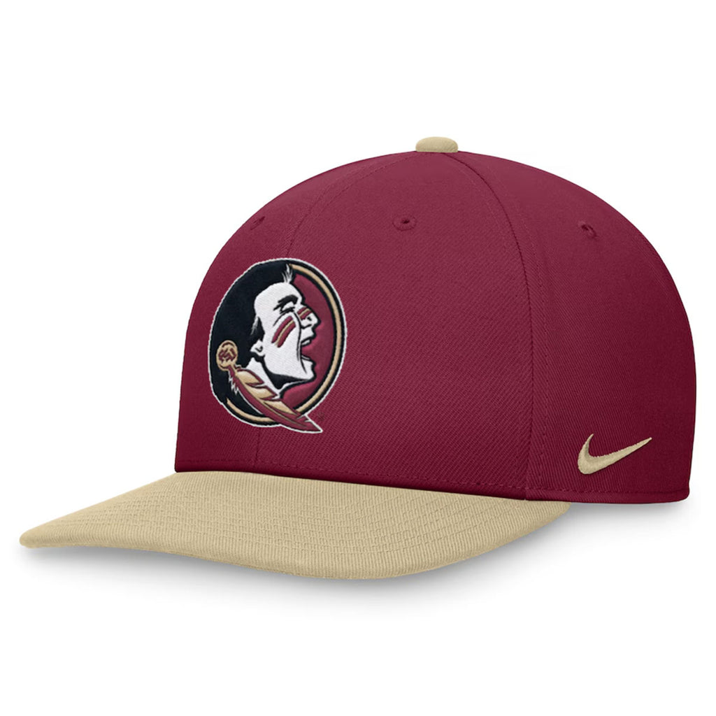 Nike Men's Seminole Logo Dri-fit Pro Structured Square Bill Snapback Cap - Garnet/Gold