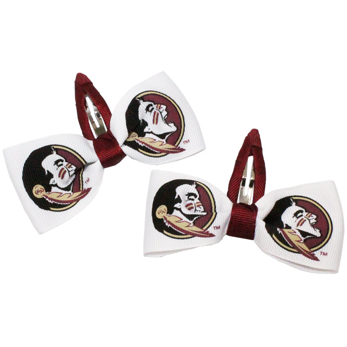 Seminole Logo Clip Hair Bow 2-pack - White