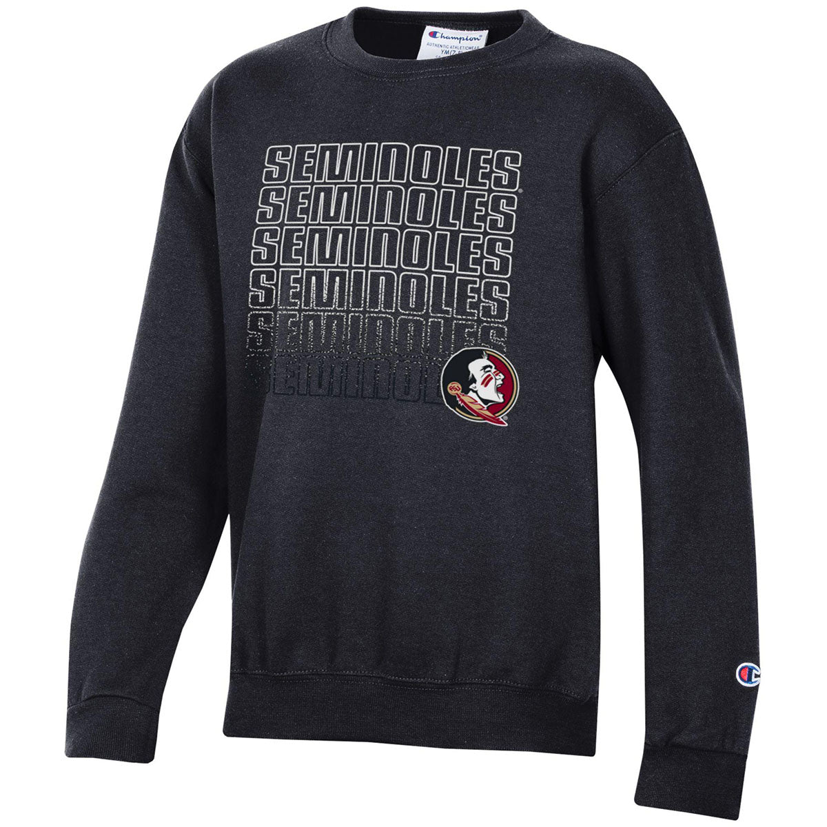 Champion Youth Seminoles/Seminole Logo Design Crew Fleece - Black