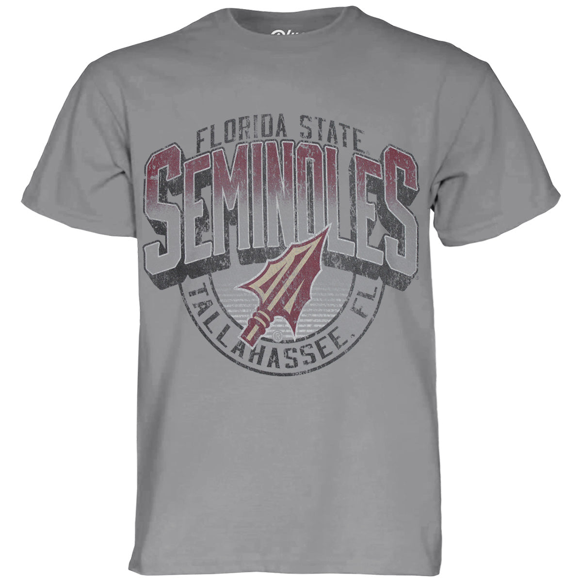 Blue 84 Men's Florida State Seminoles Arrowhead Design Short Sleeve Garment Dyed T-shirt - Steel