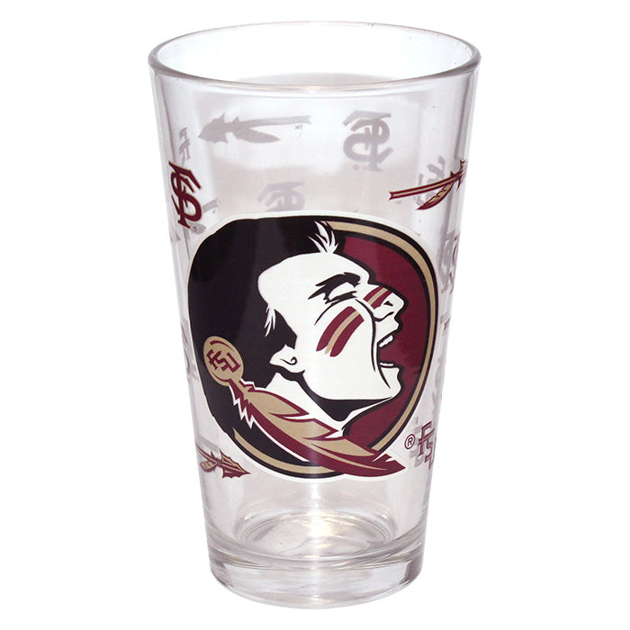 16oz Pint Glass with Seminole Head Spear Design