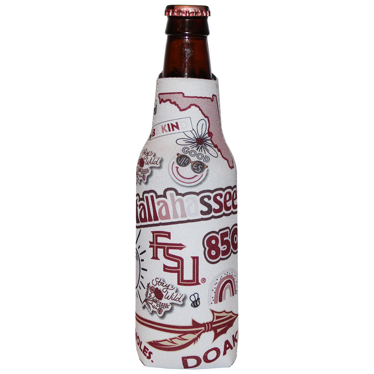 Logo Brands Florida State Native All Over Design Bottle Cooler - White