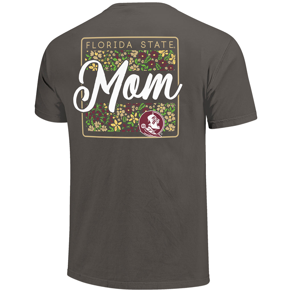 Image One Comfort Colors Women's Florida State Mom Floral Design Short Sleeve T-shirt - Pepper