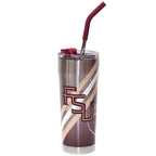Gametime Sidekicks Seminole Logo/Stacked FSU Design 20oz Stainless Steel Insulated Straw Tumbler - Silver