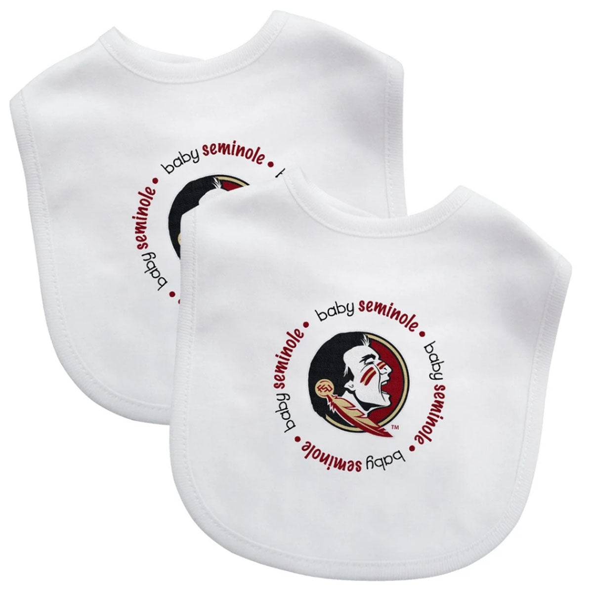 Masterpieces Baby Seminole/Seminole Logo Design 2PK Baby Bibs - White