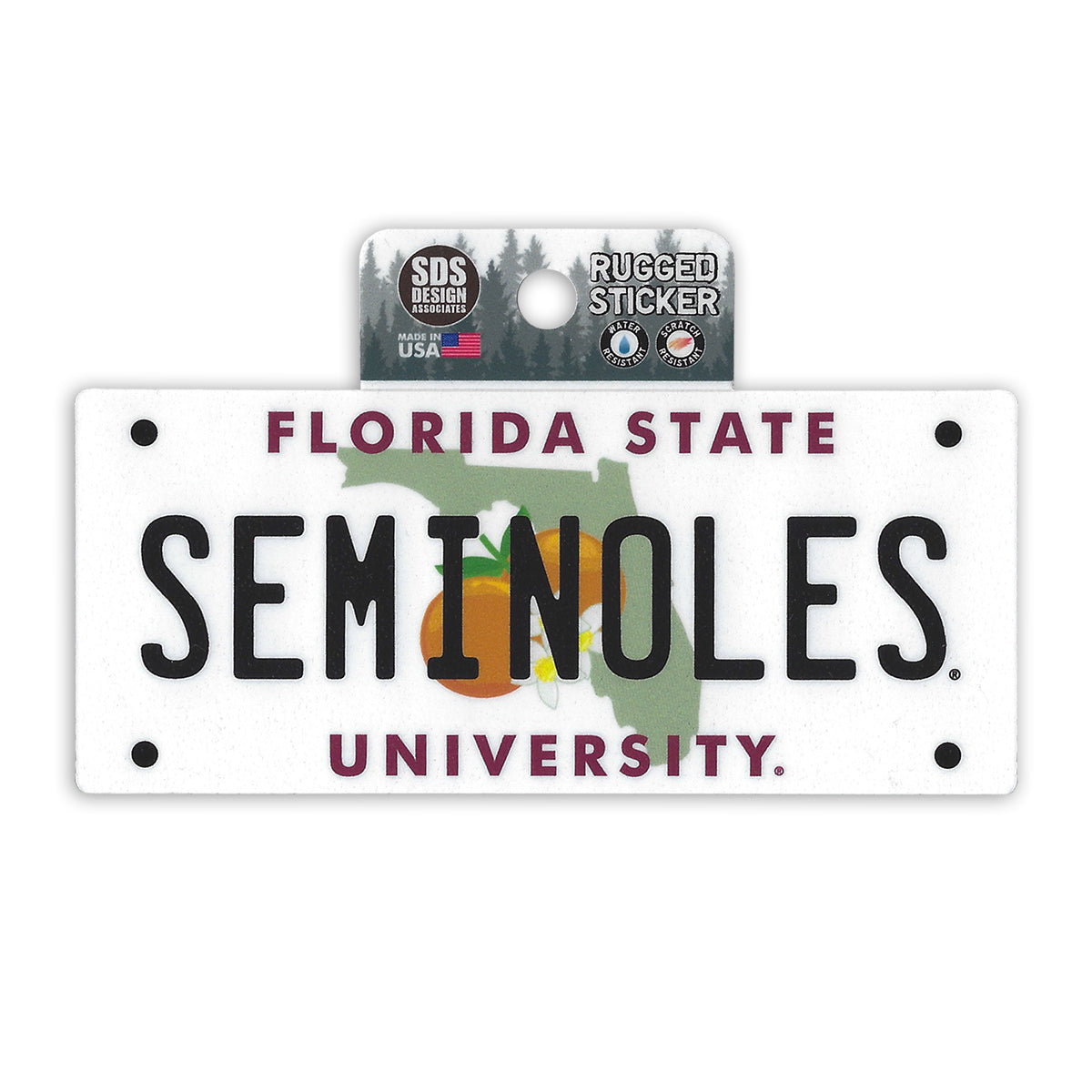 SDS Florida State University Seminoles License Plate Design 5" Rugged Decal