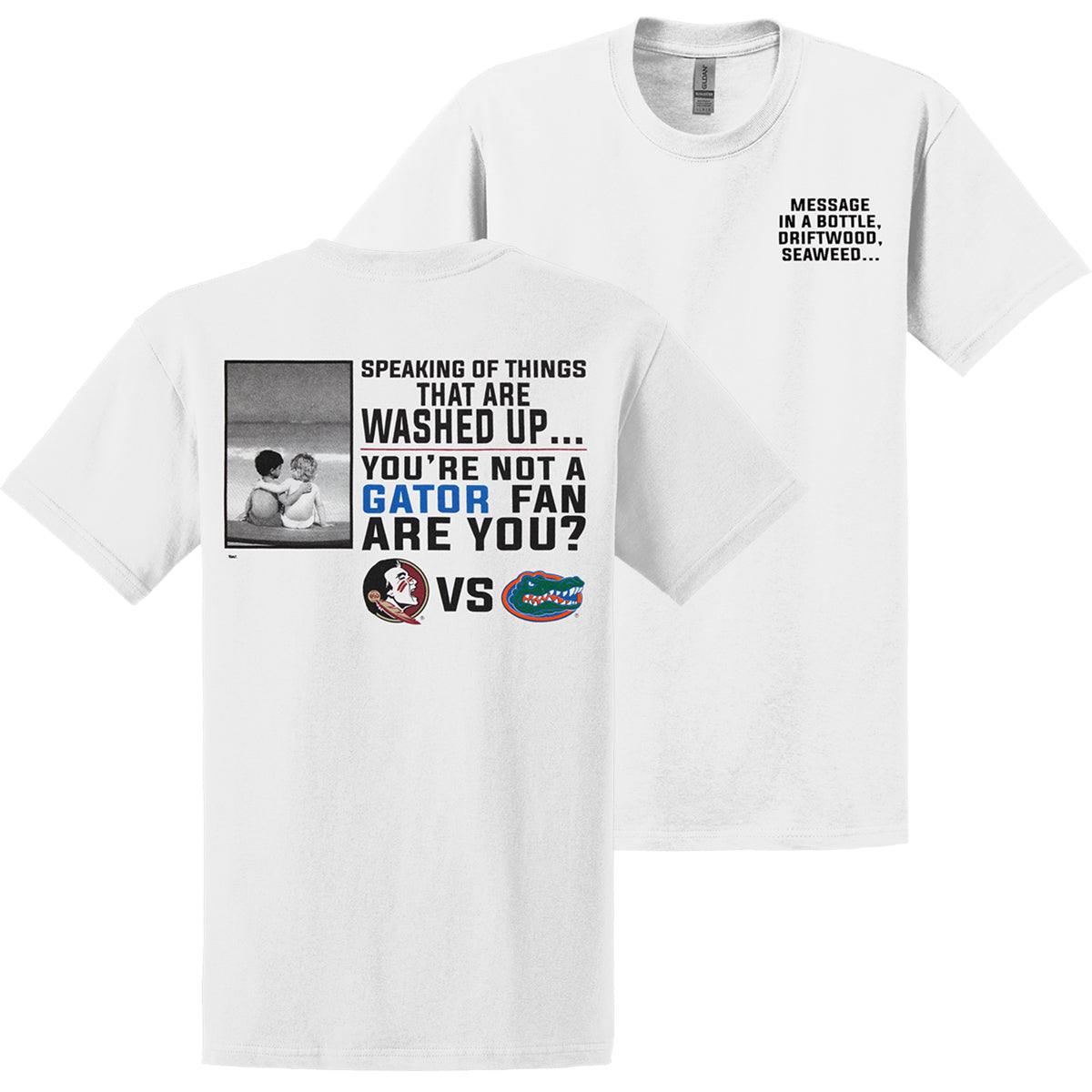 Ragz Men's Message in a Bottle Washed Up Gator Design Short Sleeve T-shirt - White